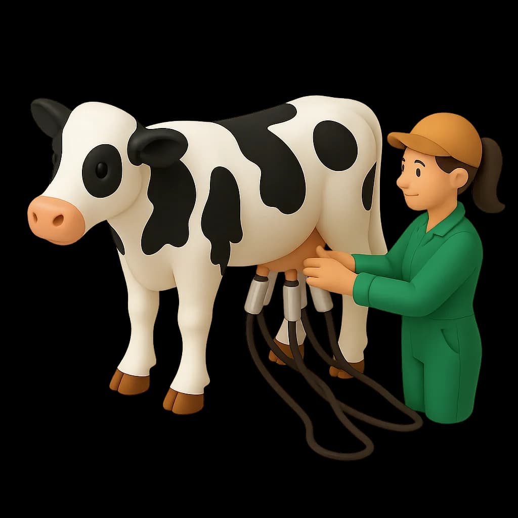 Trabajadora ordeñando una vaca Holstein